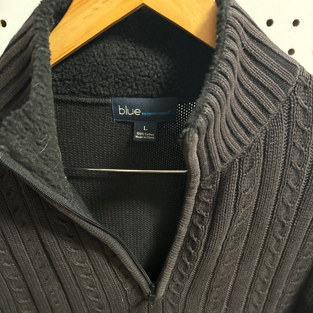 Men’s 1/4 cable knit black sweater